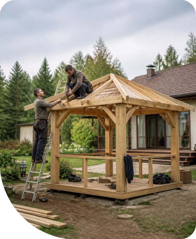 Строительство беседки 3 на 3 в Юрге под ключ из дерева